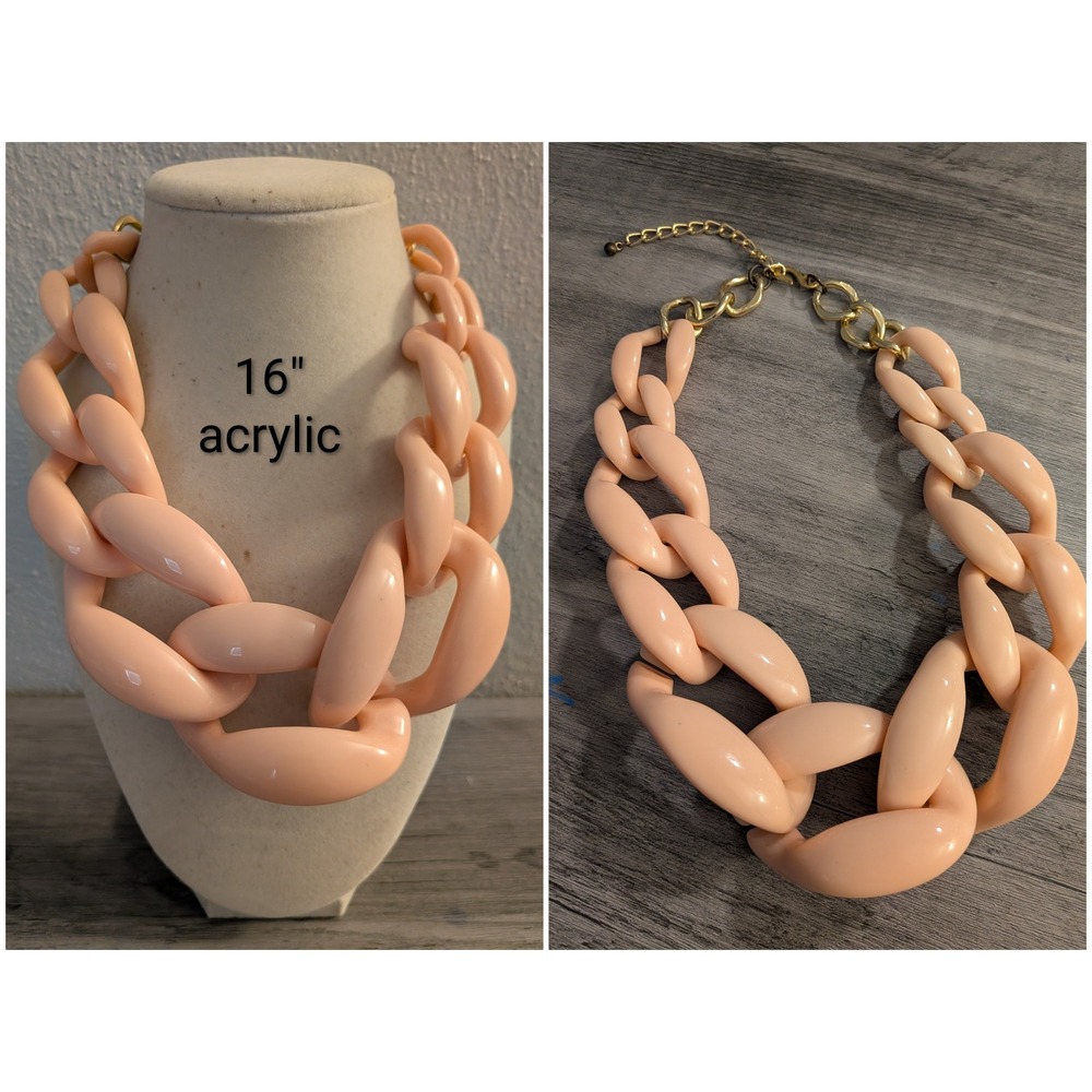 Peach Apricot Chunky Acrylic Link Statement Necklace 16 Inch Gold Tone Clasp